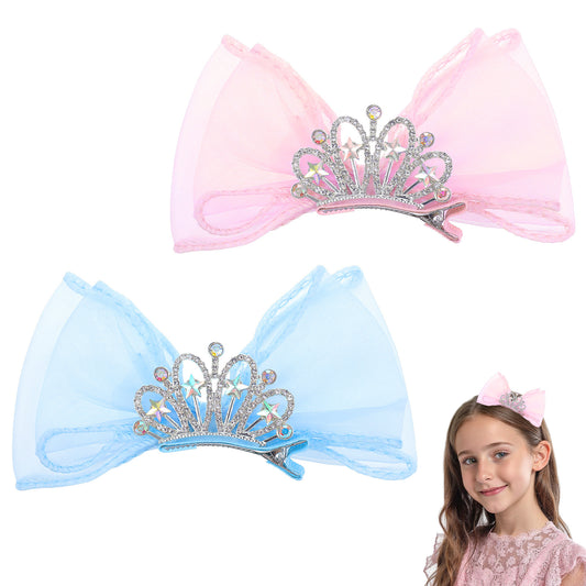 Ymapinc 2pcs Butterfly Bow Hair Clips, Zinc Alloy Tulle Princess Hair Accessories for Women, Birthday Party Hairpins with Metal Snap Clasps - Blue and Pink Zinc Alloy