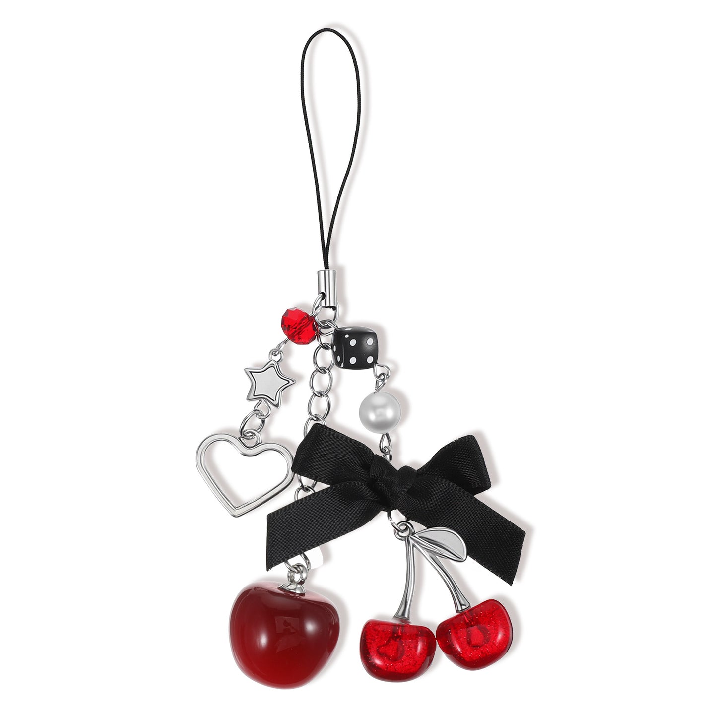 Ouligay Cherry Phone Charm Strap Bow Heart Phone Chain Cute Cell Phone Charms for Camera Bag Case Bags Pendants Decor Keychain Small Gifts for Best Friend Sister