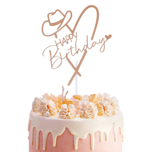 Ymapinc Rose Gold Cowgirl Birthday Cake Topper, Western Glitter Fiesta Cake Decorations Party Supplies for Western Theme Celebration