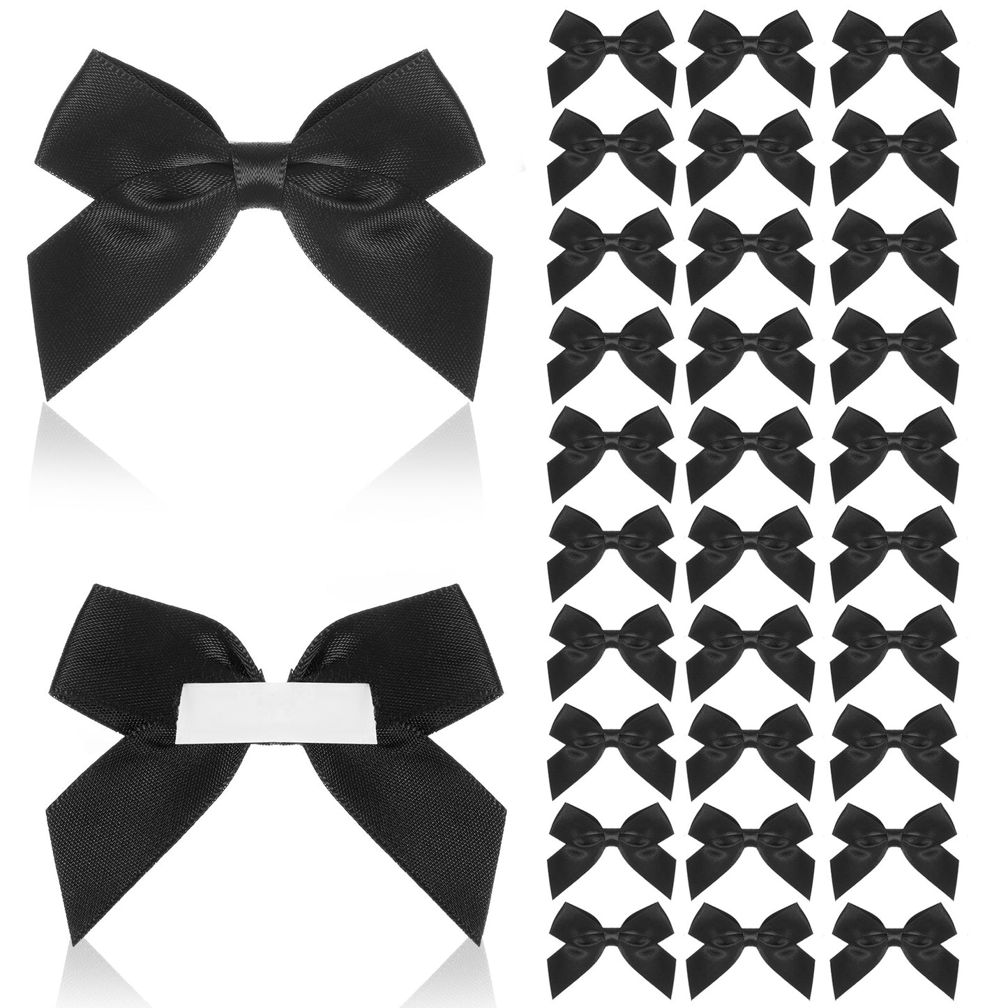 RAHHLIZS 30PCS Black Satin Self-Adhesive Mini Bows for Crafts