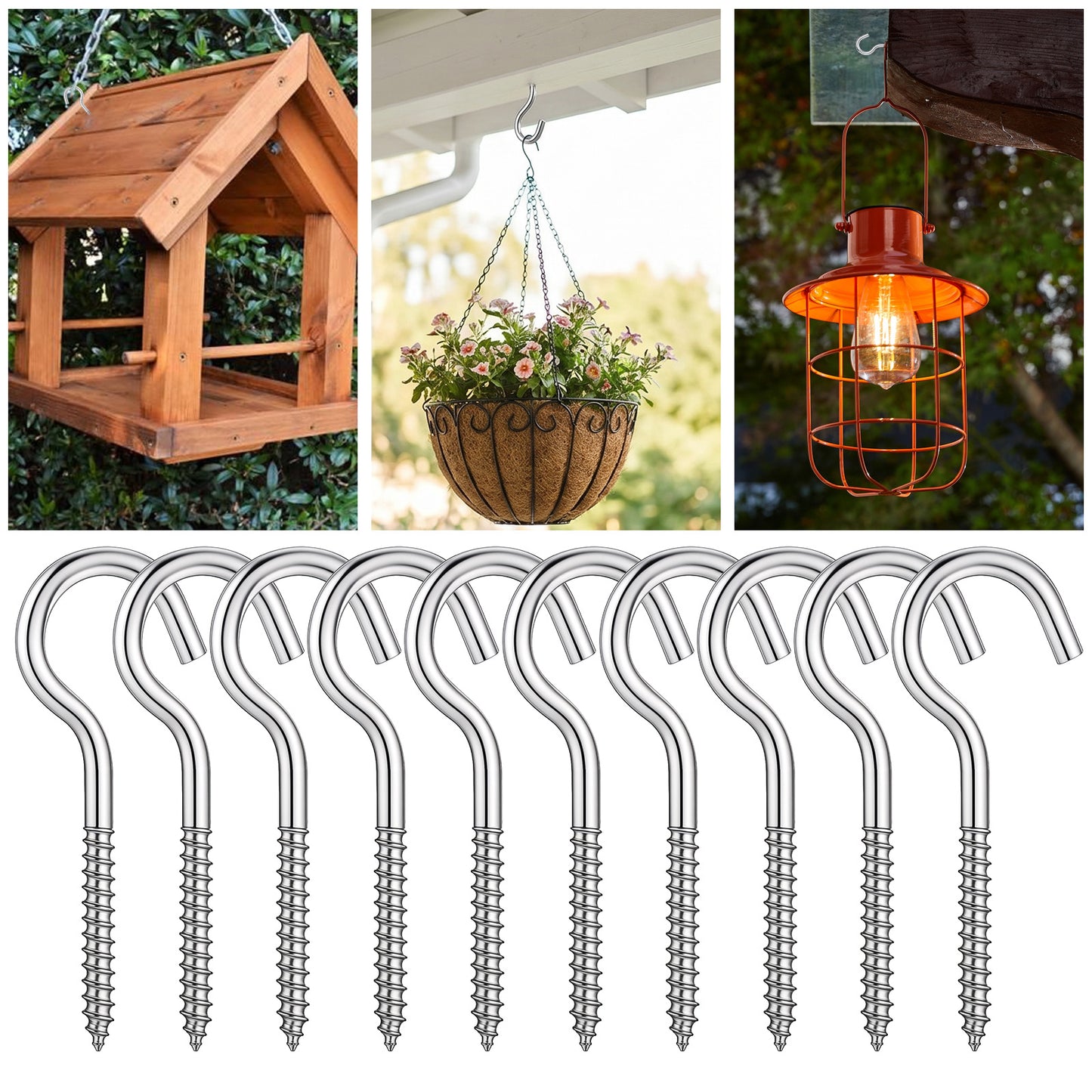 Ceiling Hooks 10 Pack, 2.9 Inches/7.3 cm 304 Stainless Steel Heavy Duty Ceiling Hooks for Hanging Plants Indoor and Outdoor Use, Mug Cup Hook for Hammock Stand, Fixed Cable, Chain, Hanging Basket