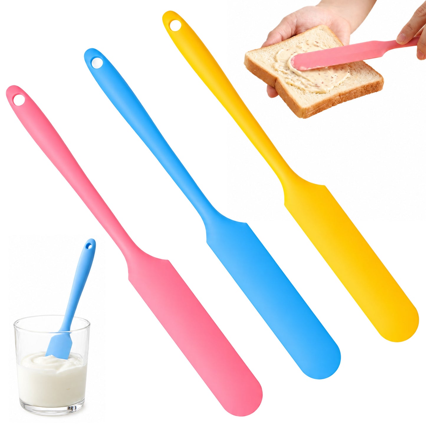 3pcs Silicone Jar Spatula Set,Non-Stick Heat Resistant Kitchen Thin Spatula