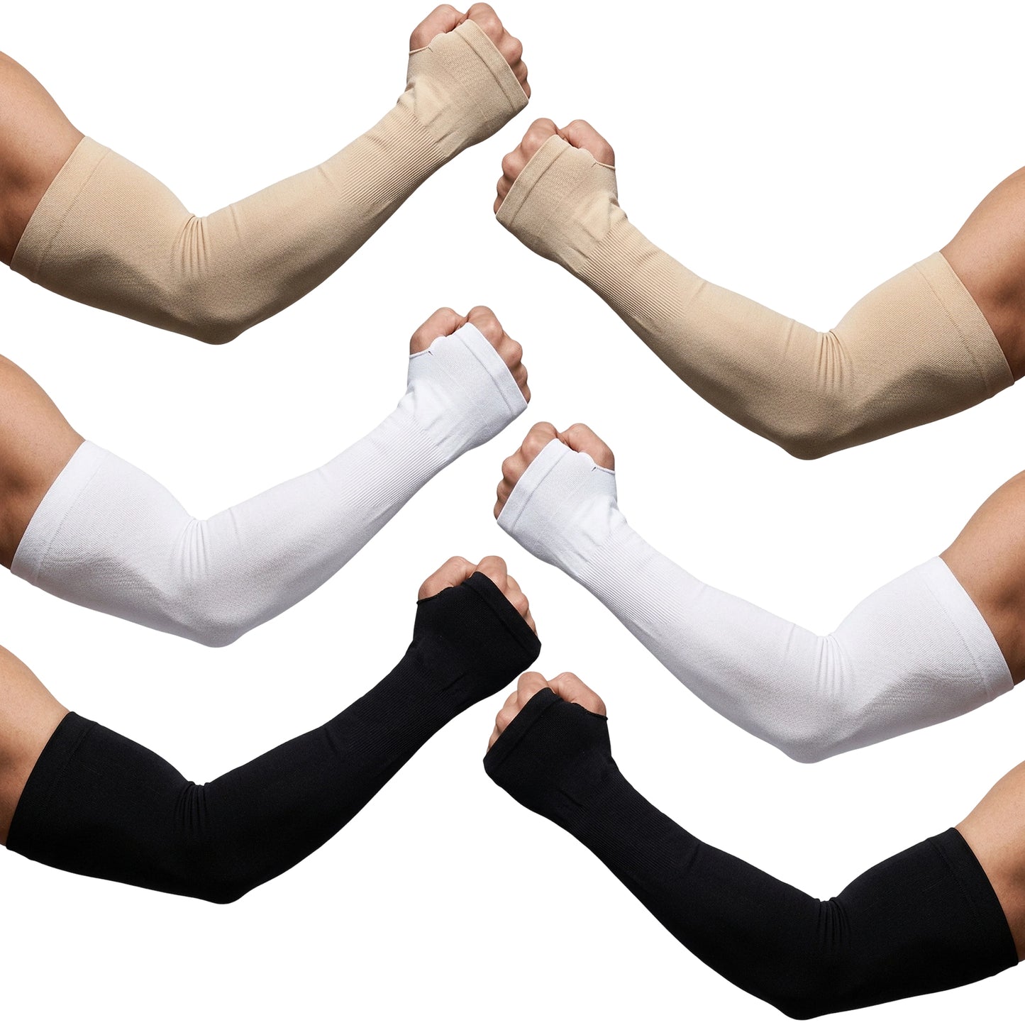 Nogeqi 3 Pair UV Sleeves for Men, Arm Covers for Women, Cooling Sun Protection Sleeves, UPF 50 Compression Arm Sleeve, Arm Compression Sleeves Men for Outdoor, Sports, Men & Women(Black white skin)