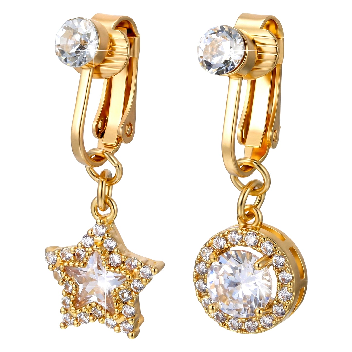 Mabor 2Pcs Clip On Fake Belly Button Rings Non Piercing, Colorful CZ Crystal Navel Jewelry Steel Alternative, Faux Belly Piercings for Women