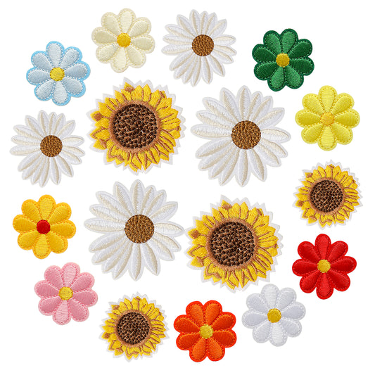 17 PCS Flower Iron on Patches Sunflower Patch Daisy Flower Applique Patch Flowers Sew on Patches Embroidered Sew on Sunflower for DIY Clothes Backpacks Hats Jeans Jackets T-Shirt