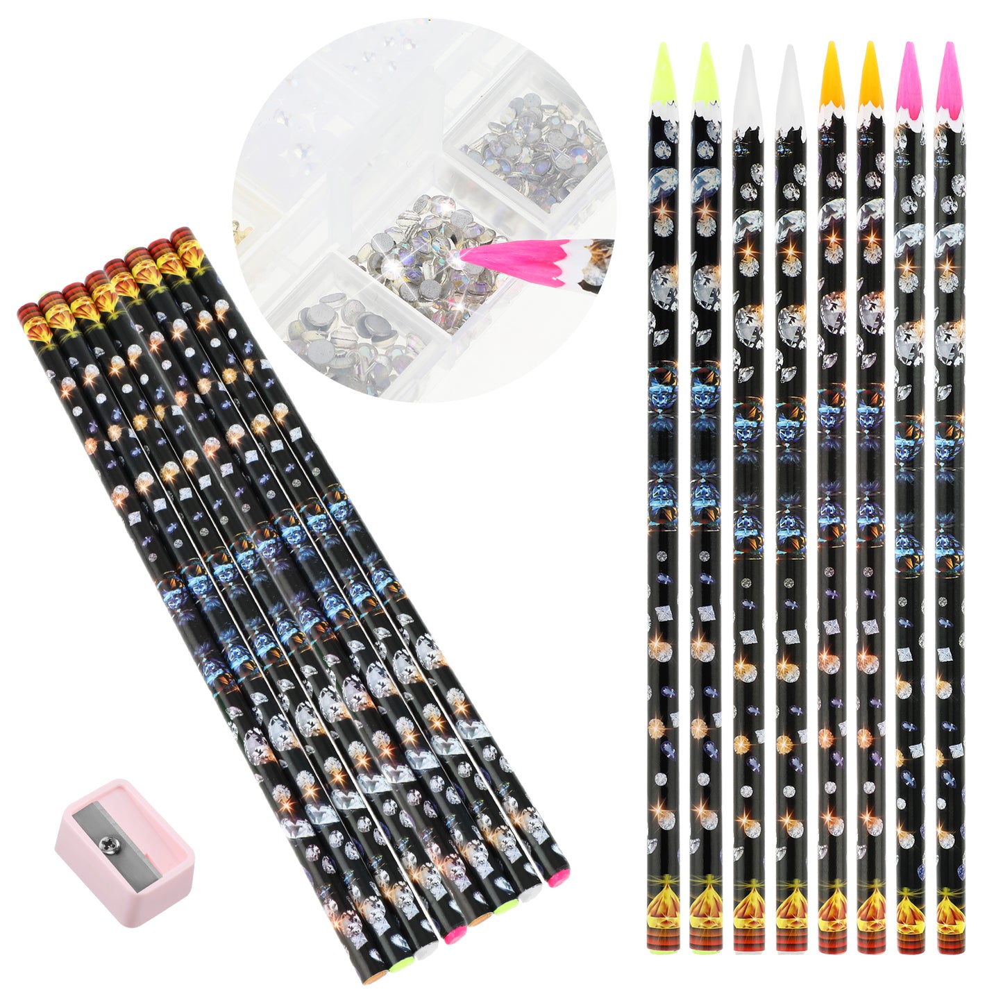Mabor 8 Pcs Diamond Art Pen Rhinestone Picker Pencil Nail Point Drill Pen Self Adhesive Resin Picker Dotting Pick up Tools for Nail Art DIY with Pencil Sharpener