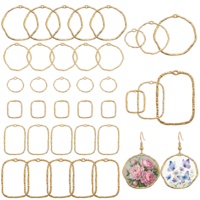 Sorcristy 36 PCS Gold Bezels for Jewelry Making, Open Back Bezel Pendants Hollow Frame Irregular Rectangle Round for DIY Pressed Flower Crafts Necklaces Bracelets Earring