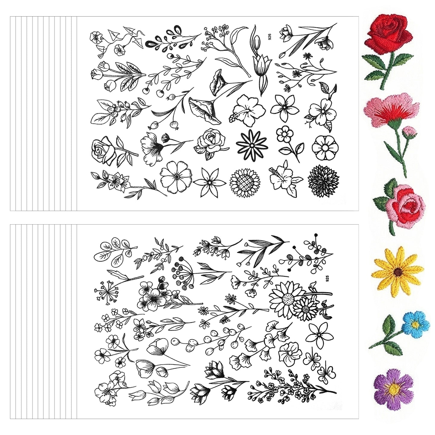 RAHHLIZS 50 PCS Flower Water Soluble Embroidery Patterns, Stick and Stitch Embroidery Paper Wash Away Embroiderys Stabilizers, Pre-Printed Floral Patterns Flower for Hand Sewing Lovers, Adults
