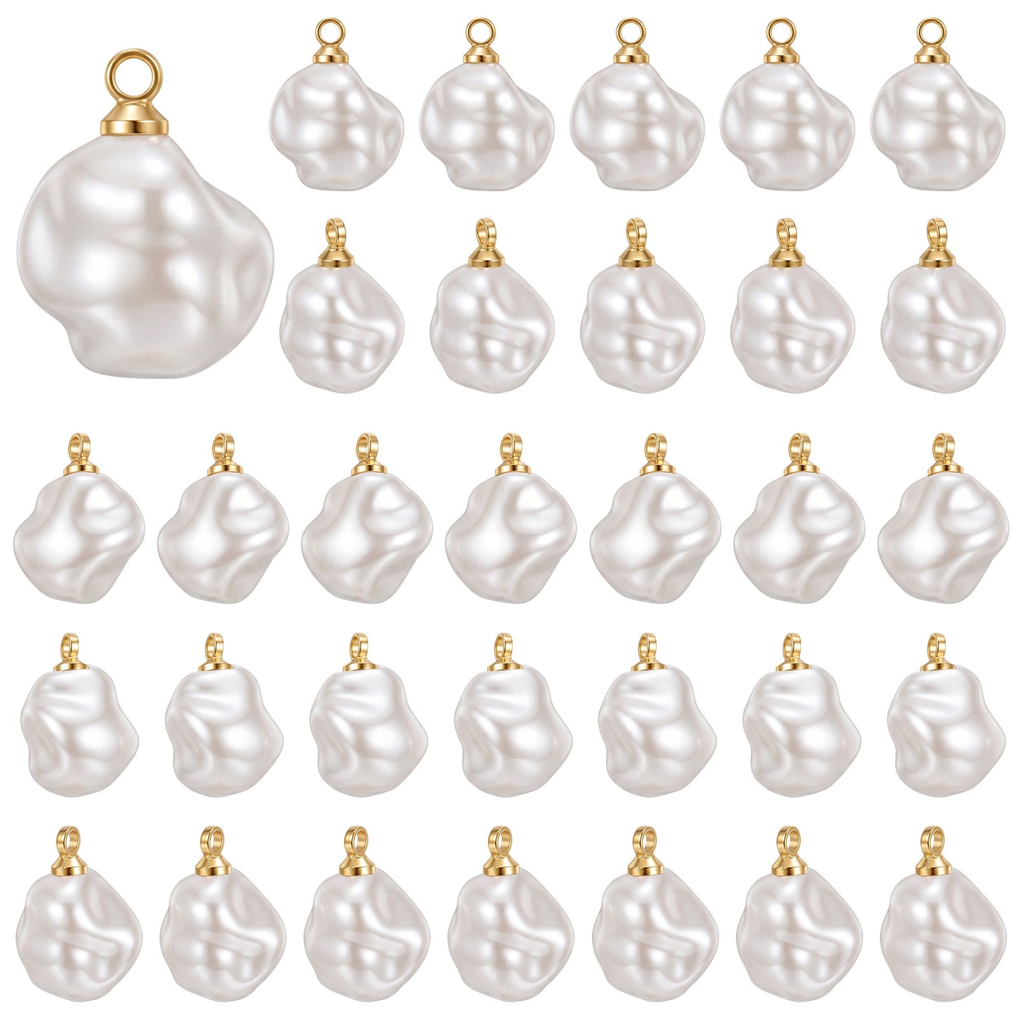 Sorcristy 100 Pcs White Pearl Bead Pendants, Acrylic Pearl Charm Connectors with Brass Loops for Jewelry Making, Elegant Charms for Earrings and Handcrafted Gifts