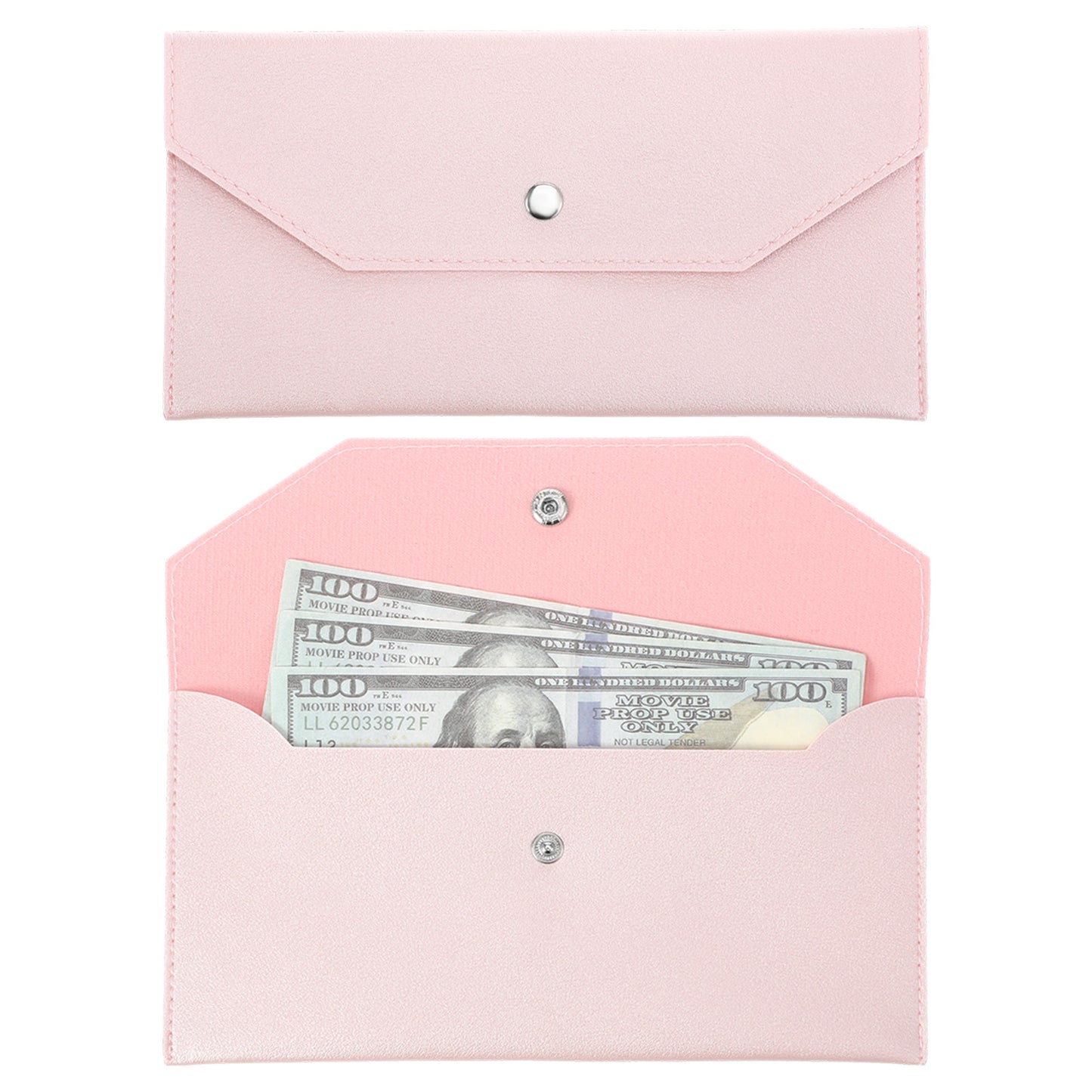 2Pcs Cash Envelope Wallet Pu Leather Envelope Money Wallet Holder Reusable Cash Pouch for Men and Women (Pink)
