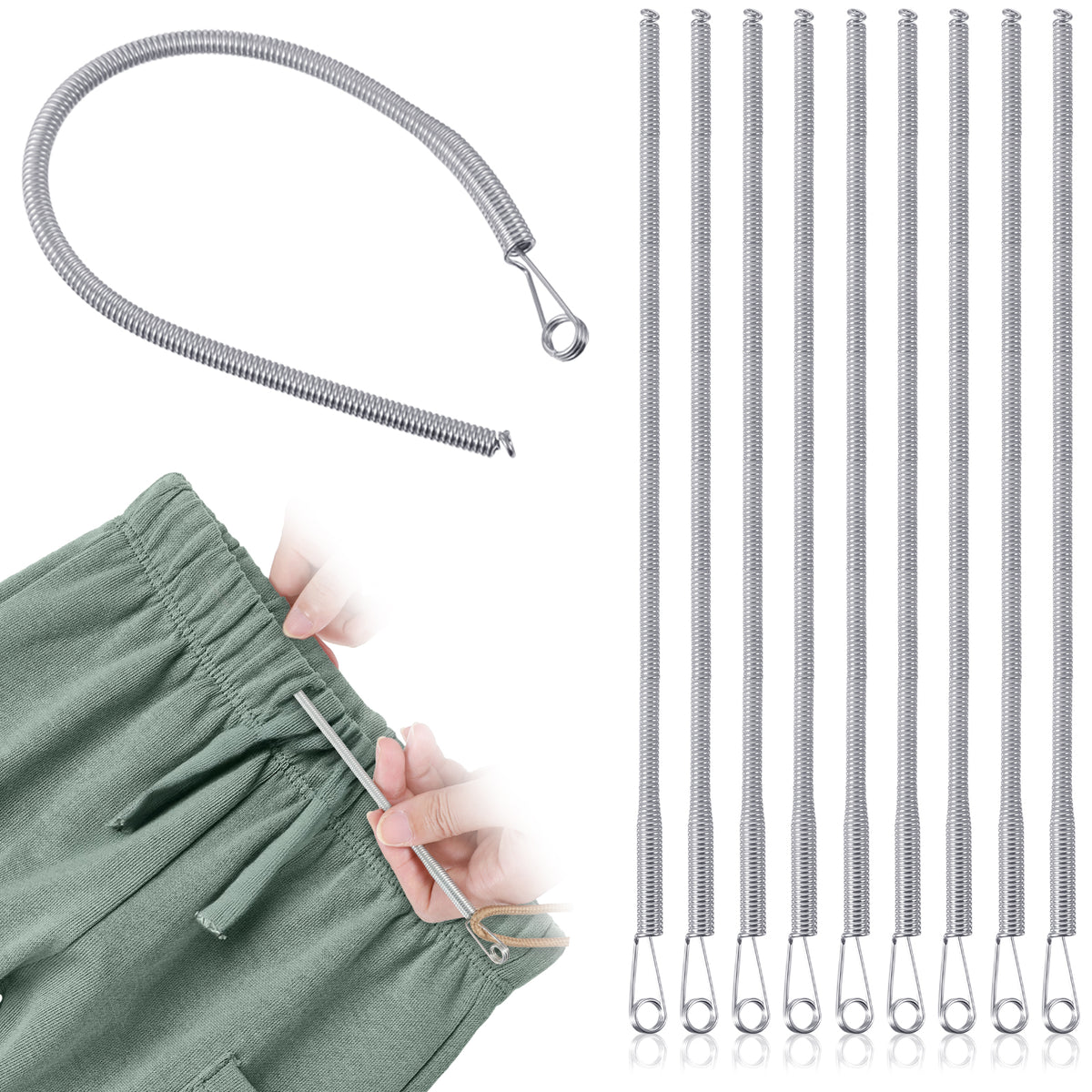 Chsoejuf 10PCS Stainless Steel Spring Drawstring Threader Tool