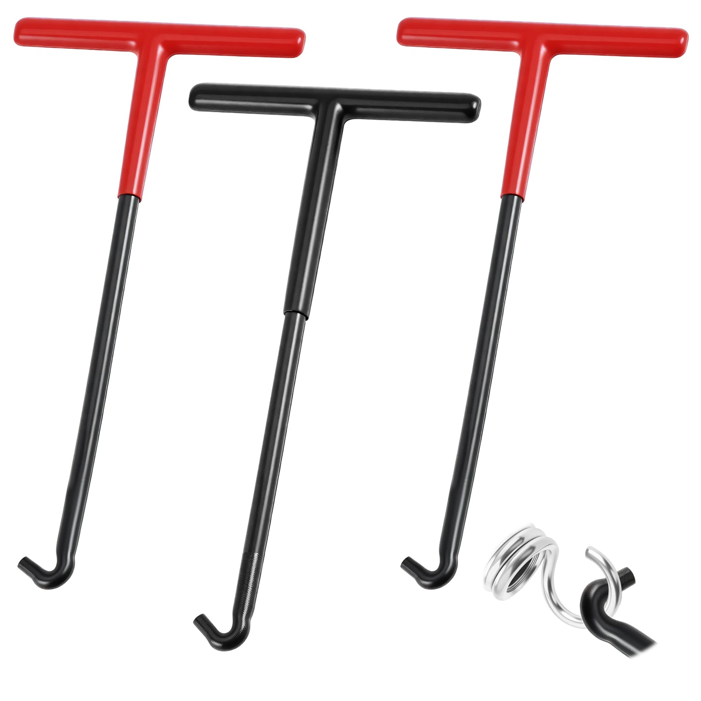 Bremorou 3 Pcs Exhaust Spring Puller Tool Set T Shaped Handle Motorcycle Exhaust Spring Hook With Rubber Coating Pipe Spring Puller For Snowmobile Dirt Bike Trampoline Hook Tool (Red & Black)