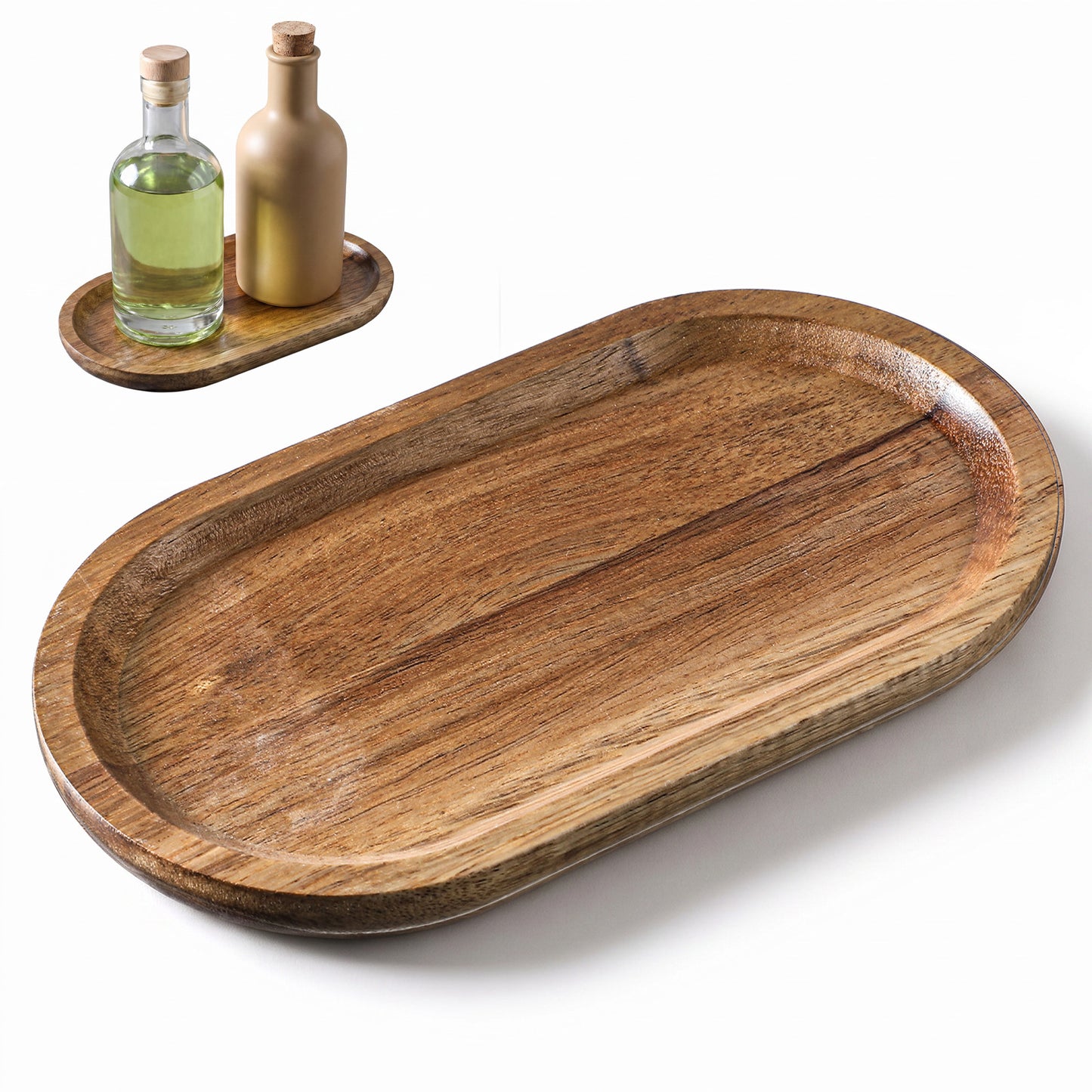 Ouligay Small Acacia Wooden Tray 7.48×4.13 Inch Wood Serving Tray Decorative Trays Platter for Coffee Table,Living Room,Bar,Party Mini Charcuterie Boards Cheese Board,Home Decor