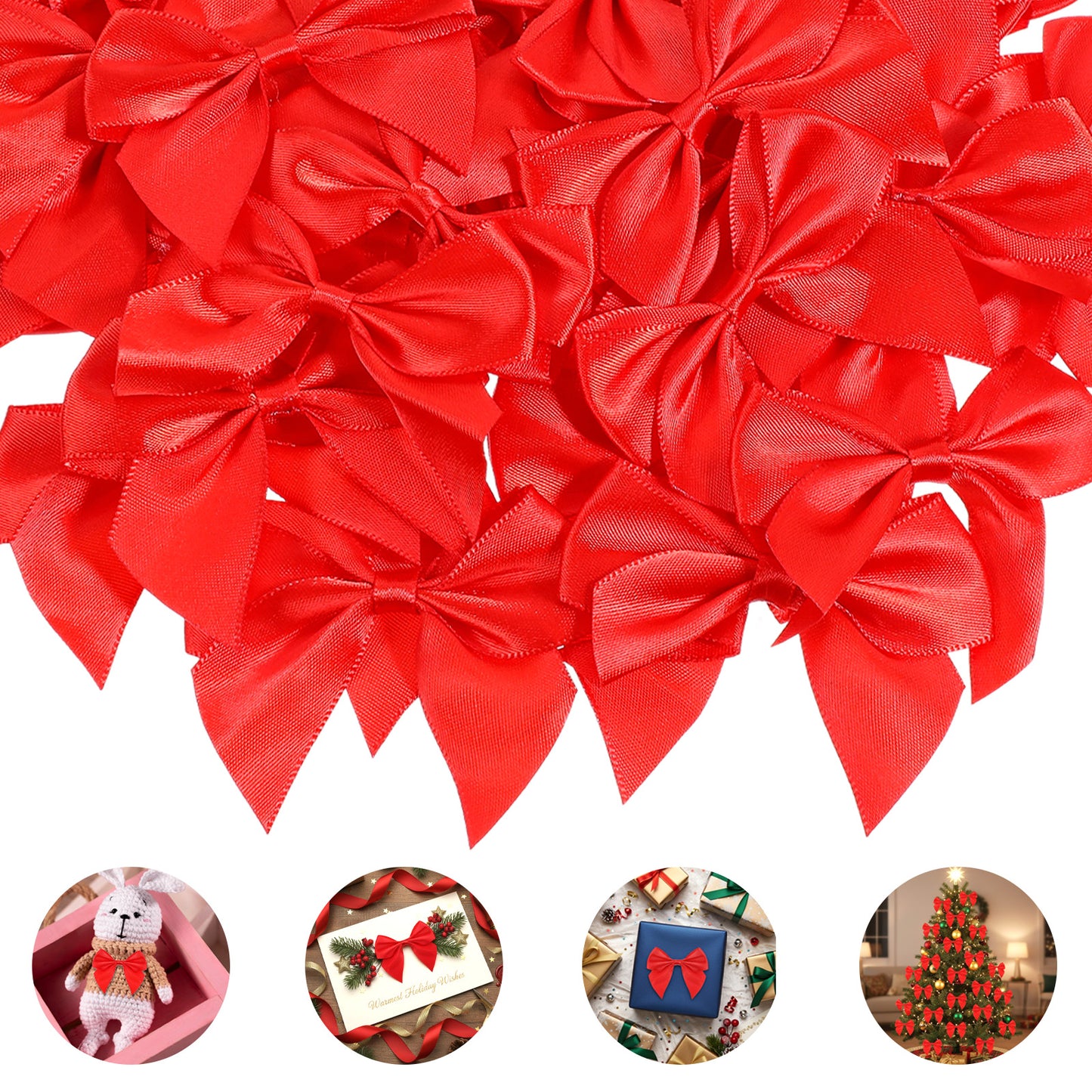 Matwsec 50PCS Red Bows for Gift Wrapping 2.75" Red Bows for Christmas Tree Satin Ribbon Red Bow Decor Self-Adhesive for Crafts Birthday Wedding Party Baby Shower Christmas Trees