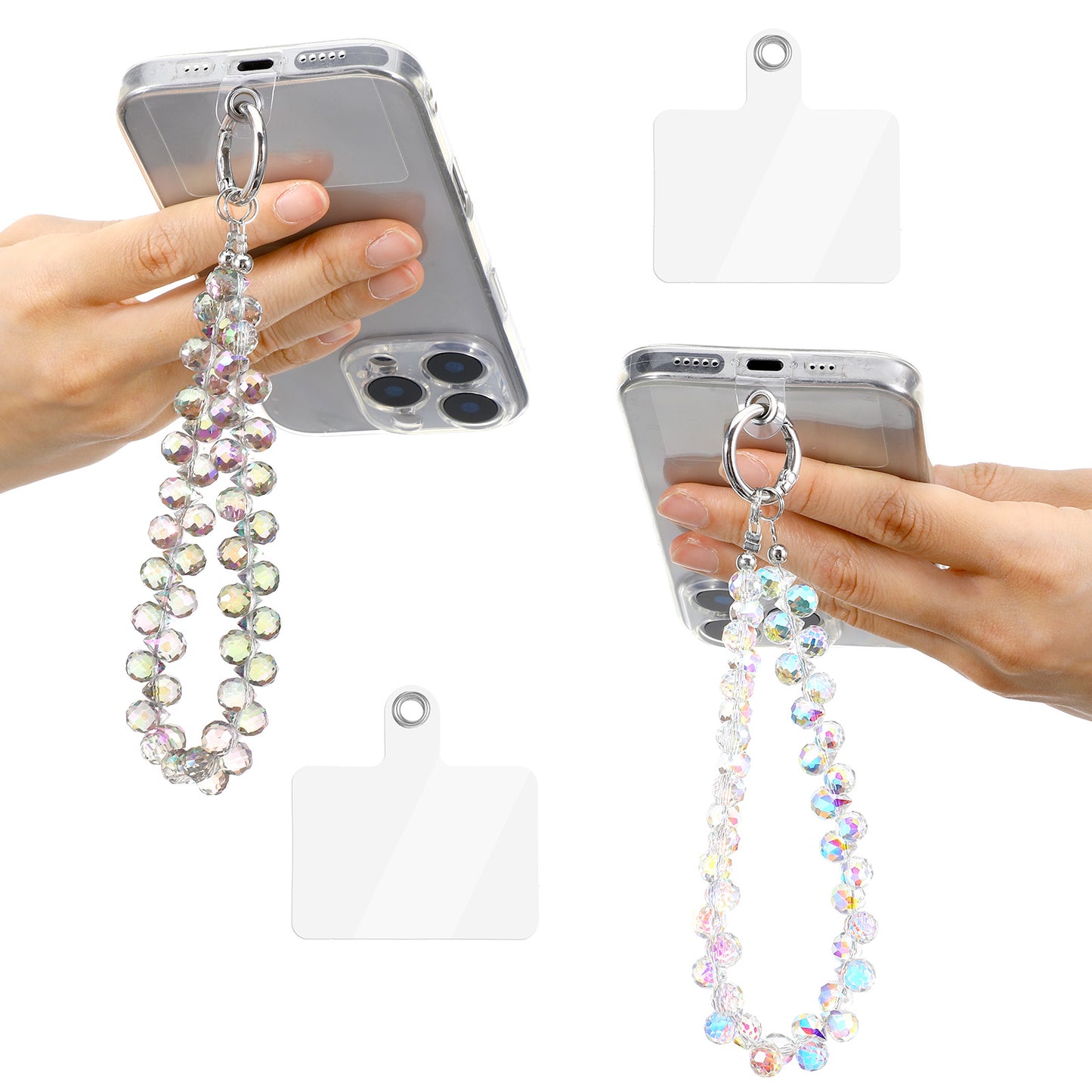 Ouligay 2 Pcs Crystal Beaded Phone Wrist Strap with Tether Tab Cute Cellphone Lanyard Chain Phone Bracelet Strap for Women Blingbling Sparkling Cell Phone Charms Purple Transparent