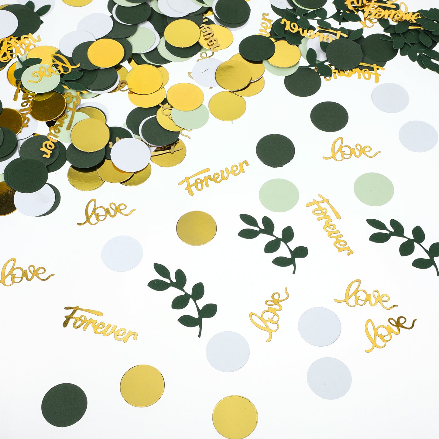 RAHHLIZS 100 Pcs Gold Wedding Table Confetti Decor, Bridal Shower Decorations Engagement Party Sage Green Party Decorations "Love" and "Forever" DIY Wedding Decor