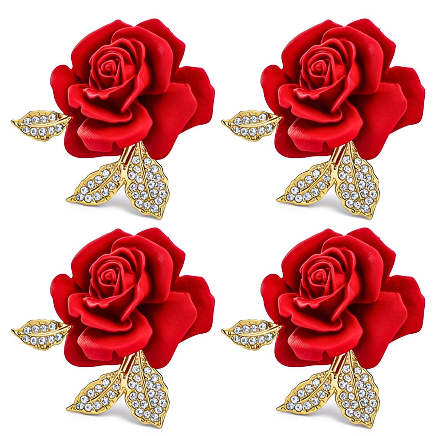 Ymapinc 4PCS Red Rose Brooch for Women Hat Pin