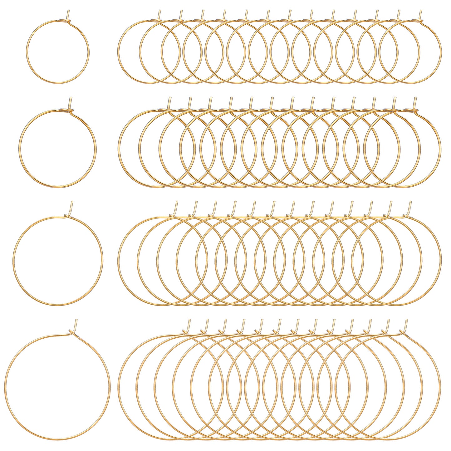 120PCS Hoop Earring Accessories 4 Sizes Iron Hoop Earrings Open Hoops Rings, Round Earring Beading Accessories for DIY Jewelry Making(Gold)