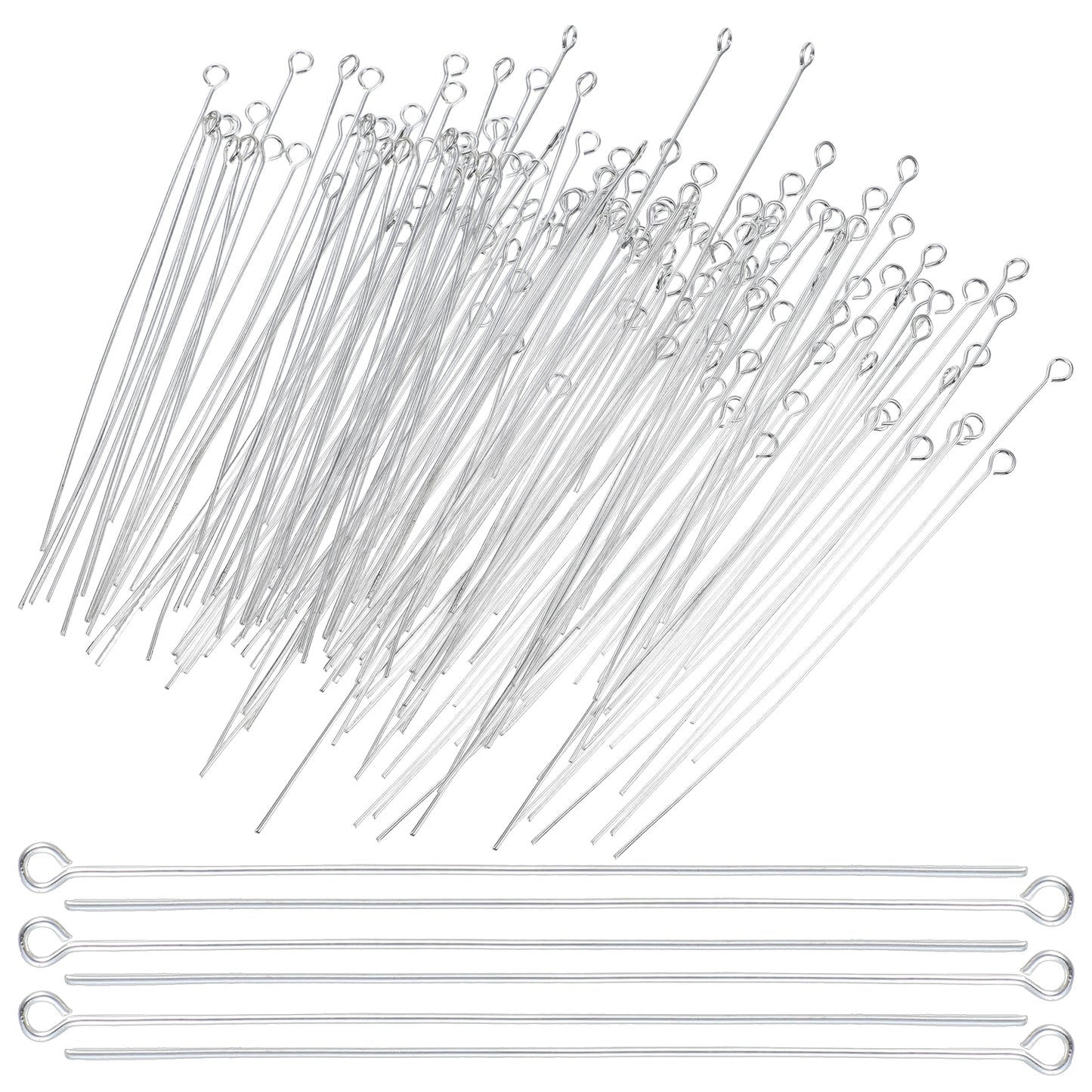 Mabor 200Pcs Eyepins for Jewelry Making 50mm/2In, Silver Stainless Steel Open Eye Pins, Head Pins Flat Eye Pin for Jewelry Making DIY Craft Earring Bracelet Necklace Pendant Supplies