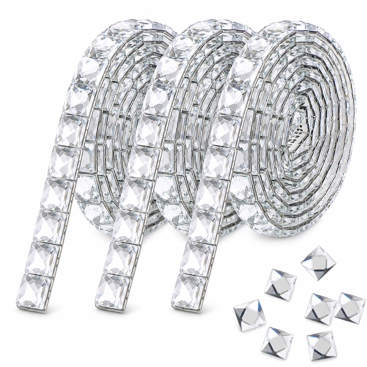 RAHHLIZS 3pcs Wide Rhinestone Ribbon Rolls, 1.0 CM Shiny Diamond Strips
