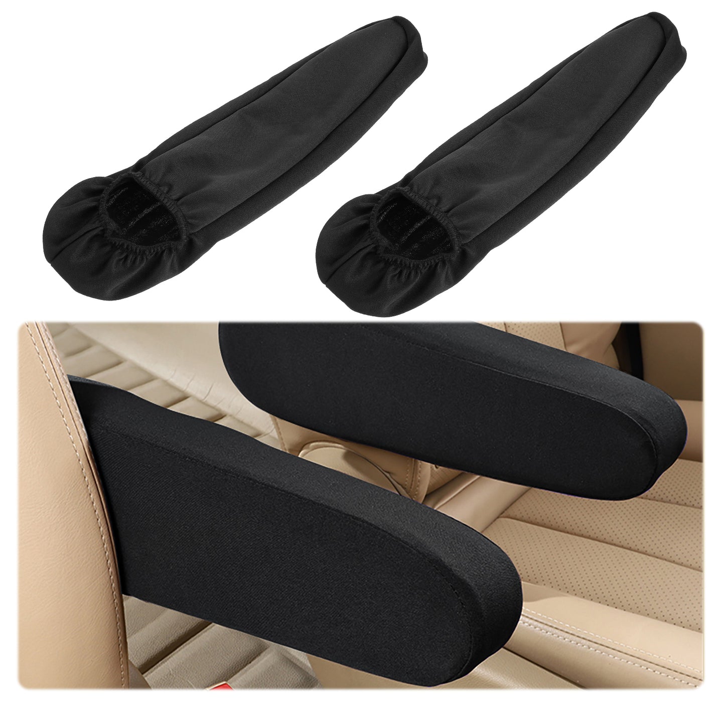 2 PCS Car Front Seat Armrest Covers, Elastic Fabric Auto Seat Armrest Protectors, Universal Front Seat Armrest Cover Replacement, Vehicle Accessories for Car, SUV, Truck and Van (Black)