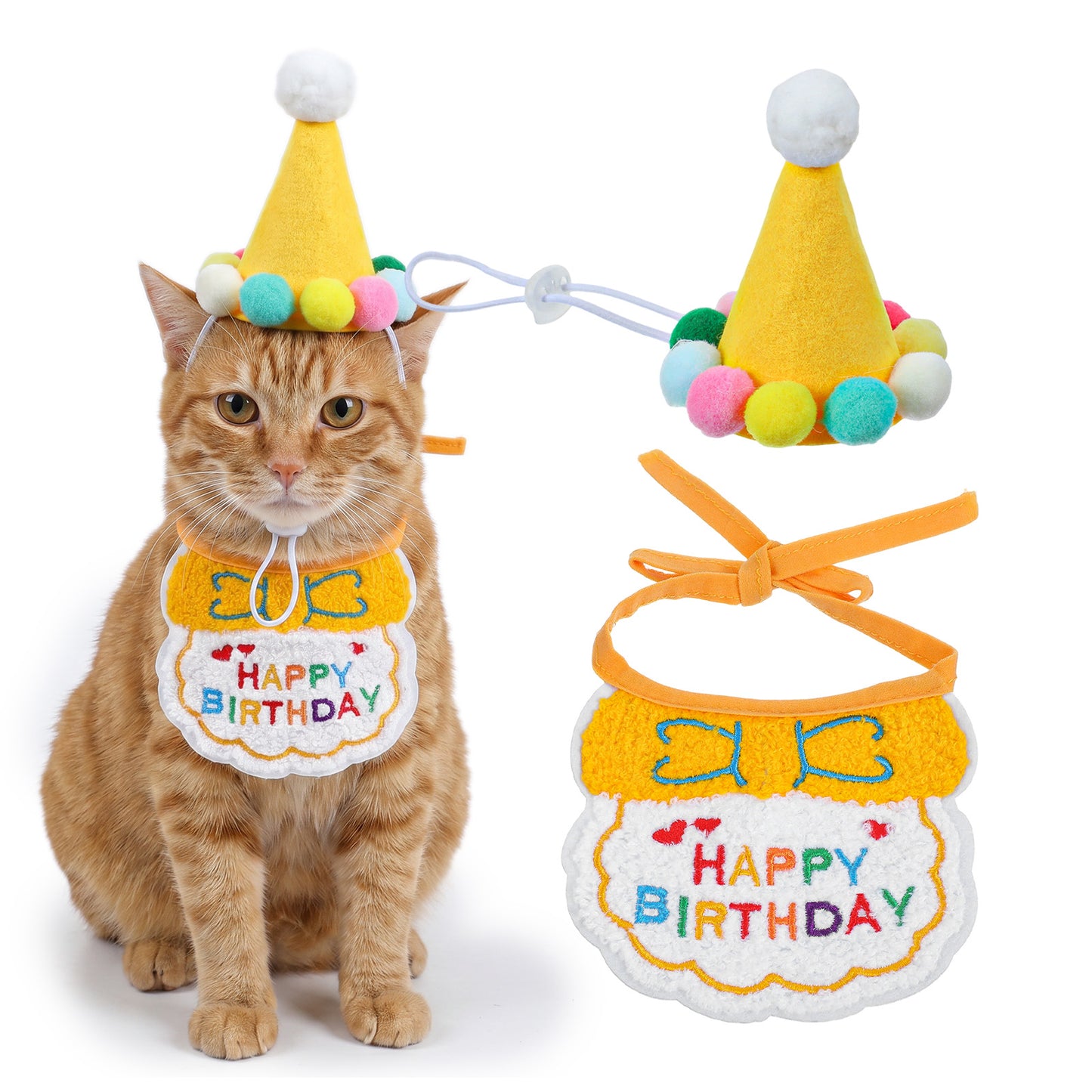Tyqour Cat Birthday Hat Birthday Hats for Stuffed Animals Dog Party Hat Birthday Party Decorations Set for Small Medium Cats & Dogs (Yellow)