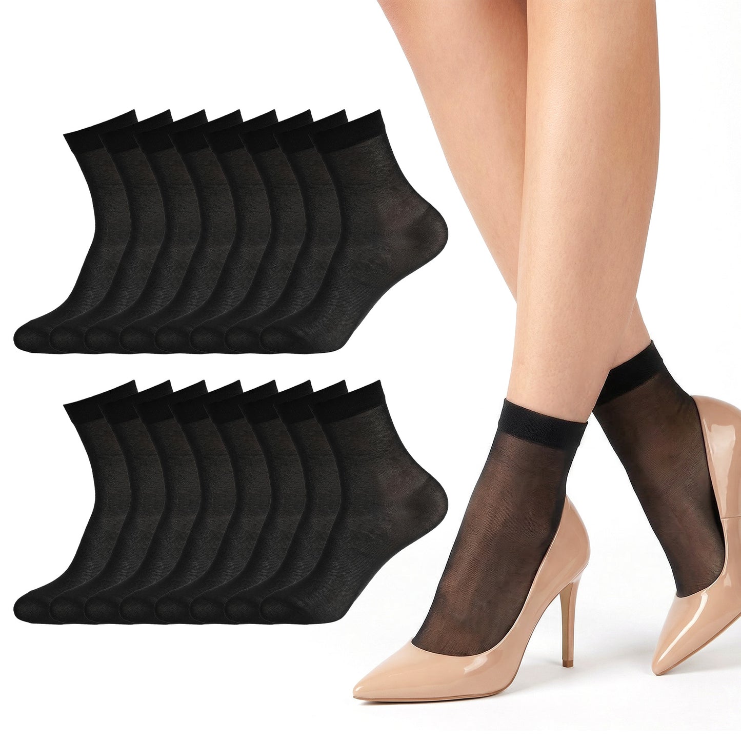 Tyqour 9 Pairs Sheer Socks Women Nylon Socks, Thin Ankle Socks for Women, Black Dress Socks, Panty Hose Socks