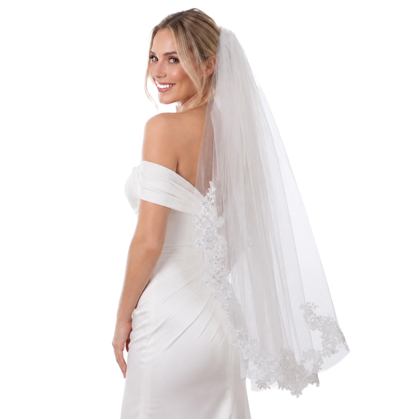 Nogeqi Bride Veils for Wedding, Fingertip Length Wedding Veil