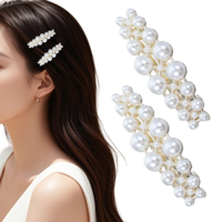 2 Pcs Pearl Barrettes for Women Vintage Double Row French Pearl Barrettes Bling Rhinestons Hair Pins Elegant Ponytail Holder Jewelry Accessories for Ladies Wedding Party Festival Gifts White