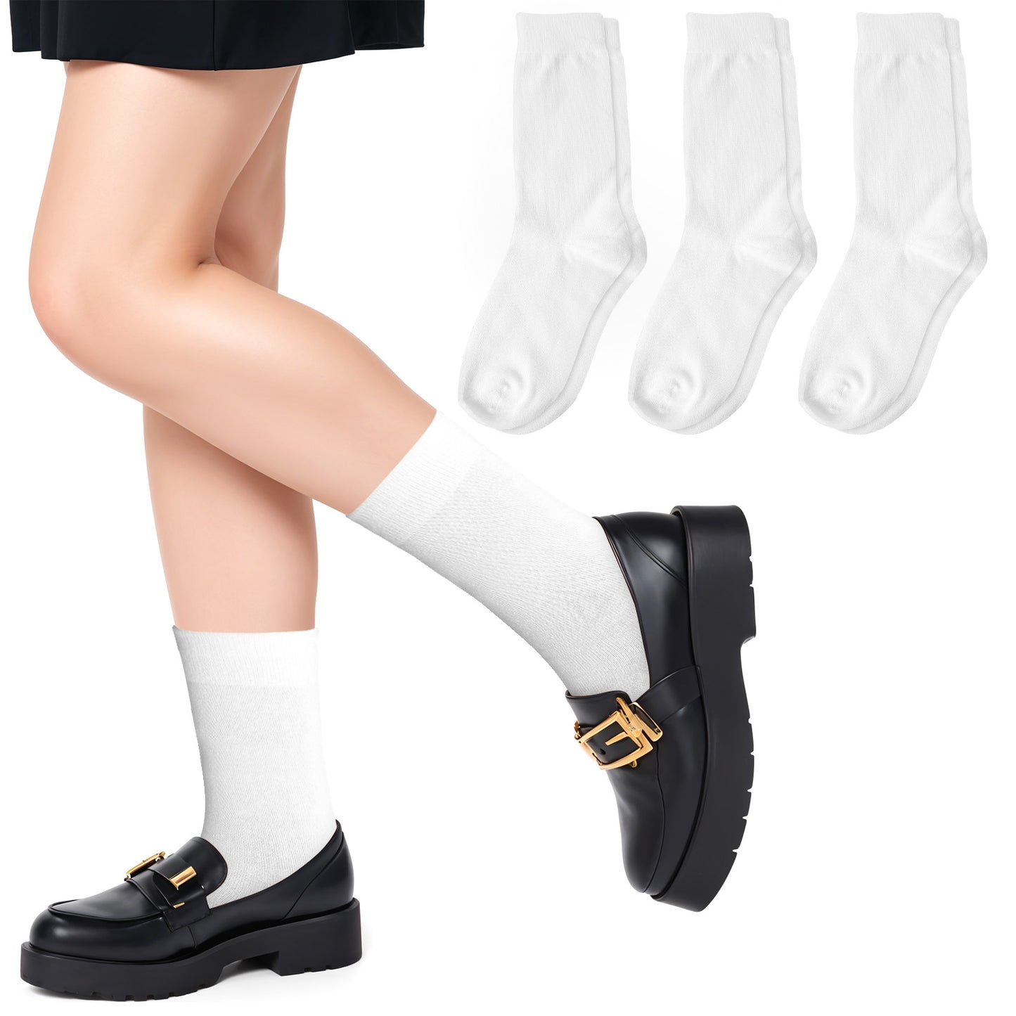 Tyqour 3 Pairs Knee High Socks For Girls 13inch White Knee High Socks Tall Tube Socks Halloween Socks School Uniform Socks For Girls Boys 9-12years