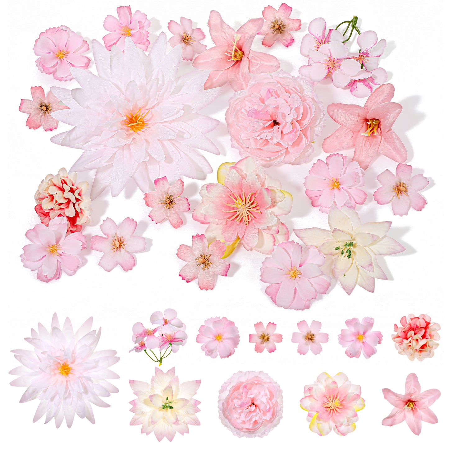 Nogeqi 20PCS Fake Flower Heads, Silk Pink Artificial Flowers for Crafts DIY Wreath, Centerpieces, Home Decoration, Faux Cake Flowers for Wedding Bridal Party Baby Shower Supplies