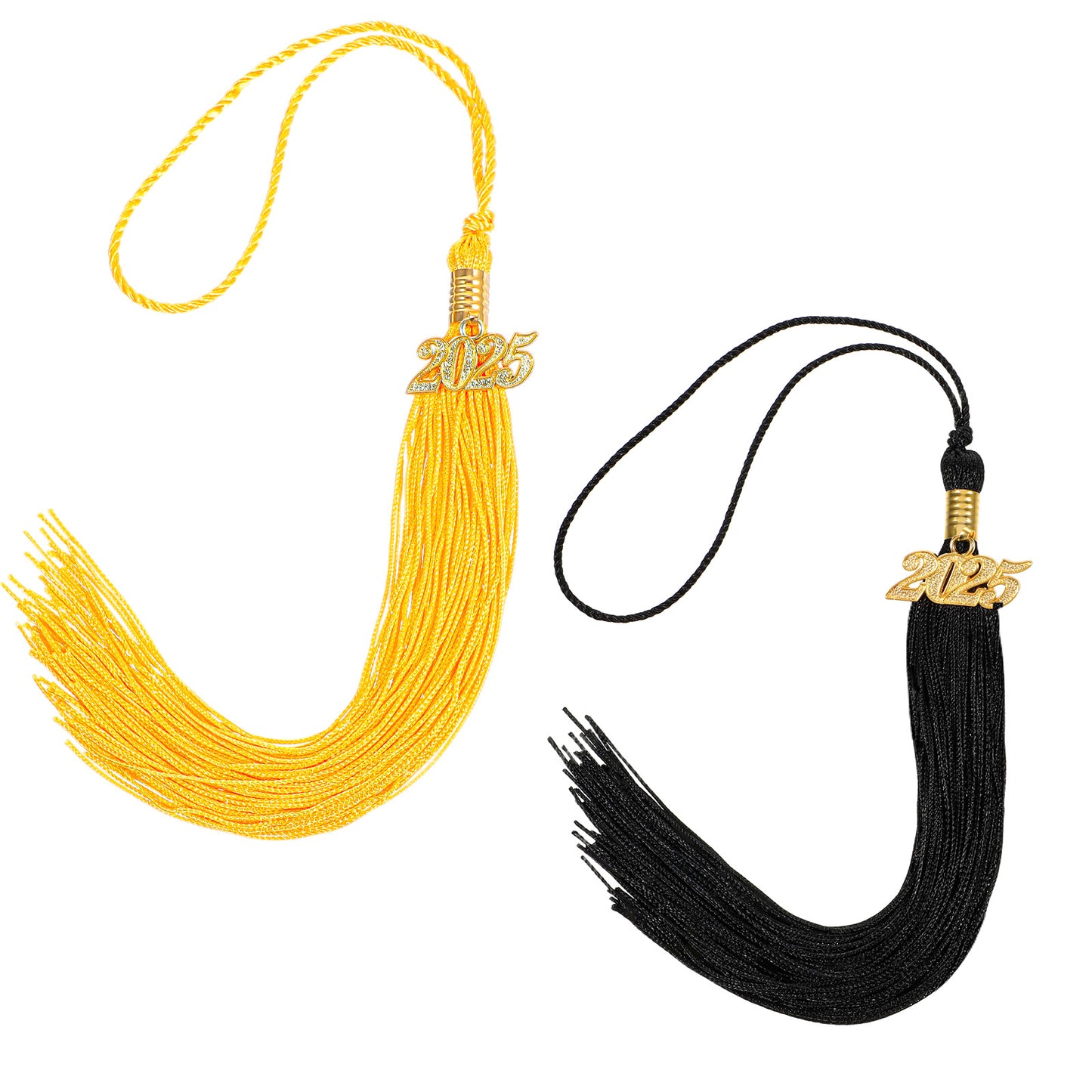 2PCS 2025 Tassel Graduation, 11 inches 2025 Graduation Tassel with Charm Black Gold for Cap Decorations, Party Ceremonies (Gold, Black)