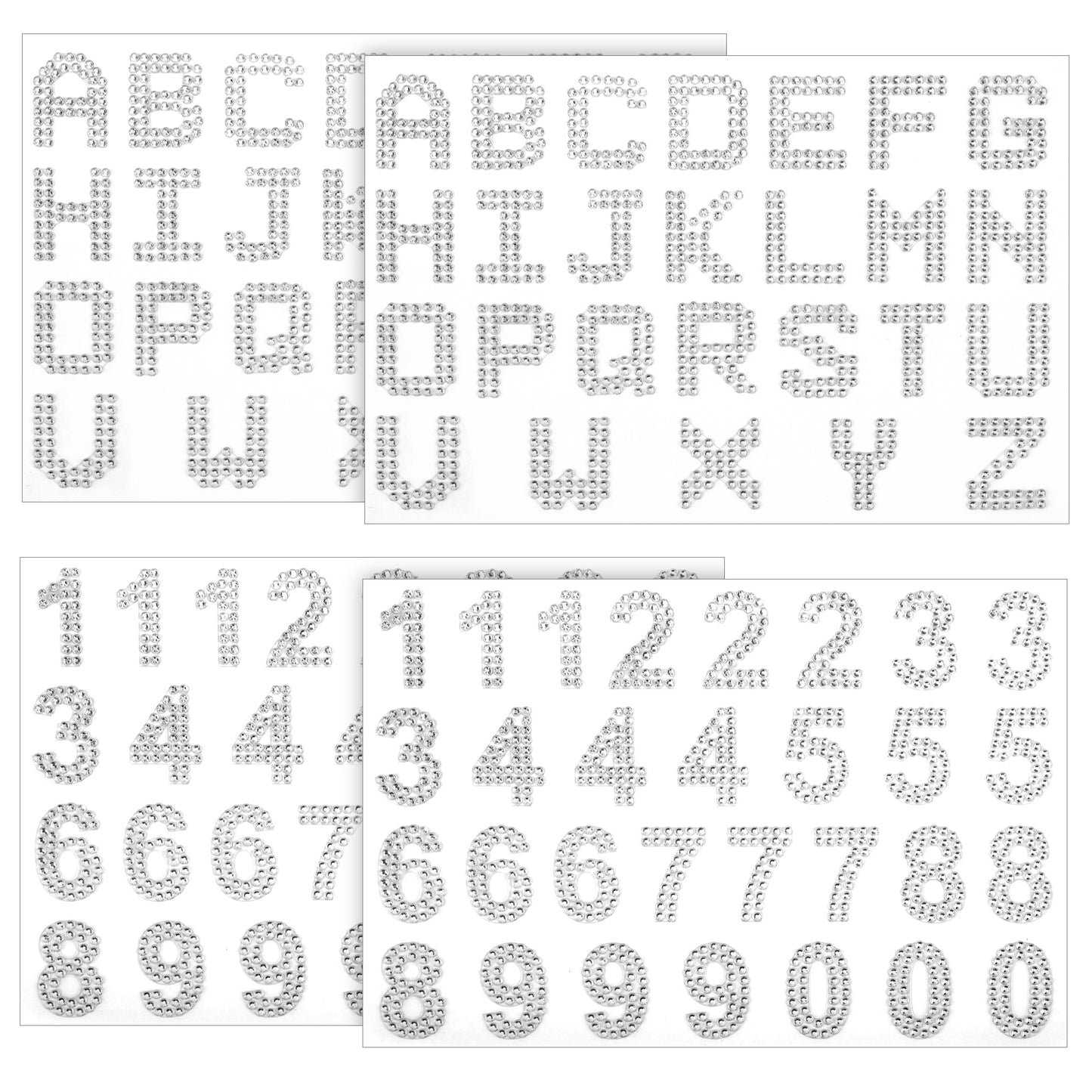 112 Pieces Rhinestone Letters Stickers, 4 Sheets Glitter Letters Rhinestone Sticker, Large Glitter Bling Alphabet Sticker Crystal Gemstone Border Self-Adhesive for Art Craft Clothing Fabric (Silver)