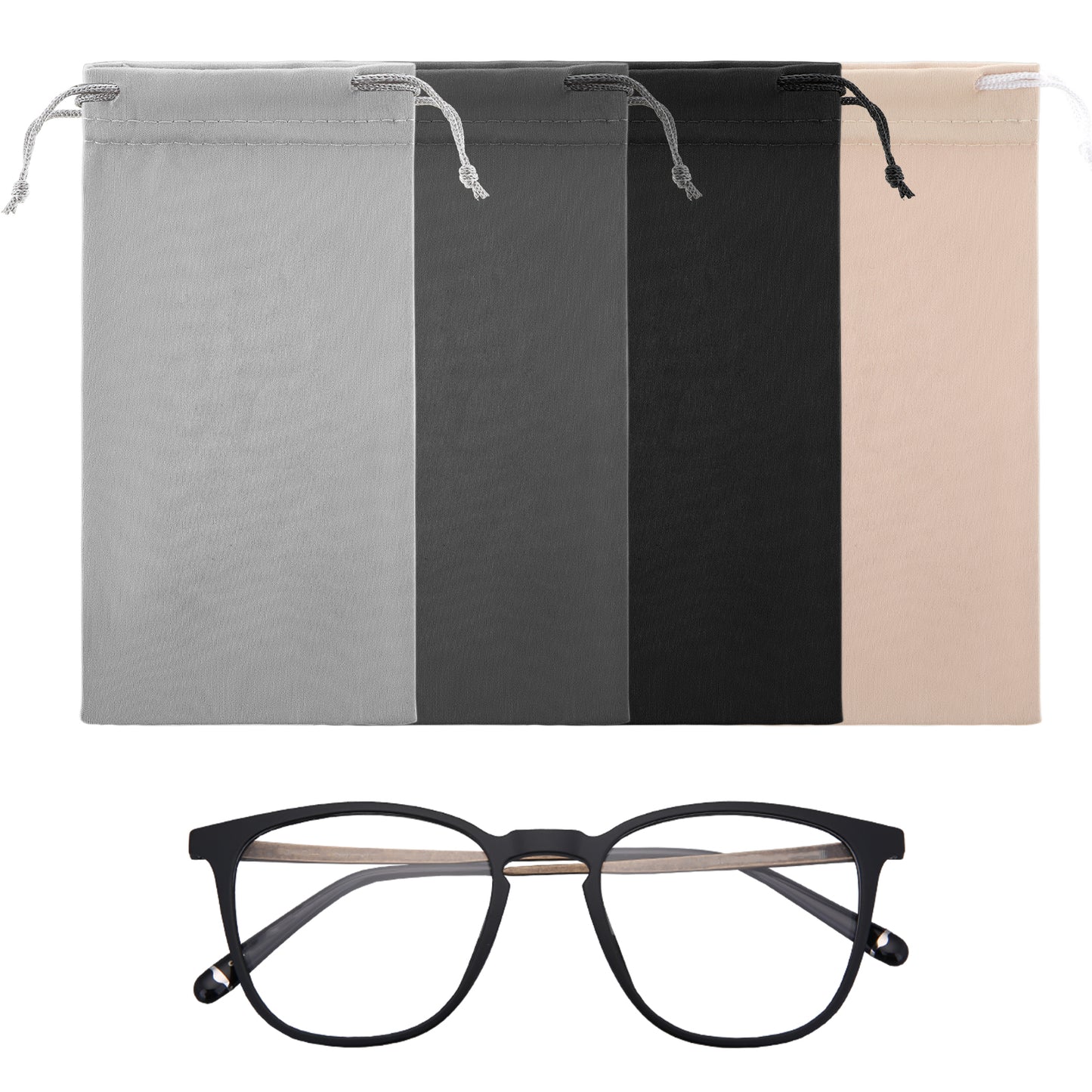 Teaaha 4PCS Microfiber Sunglasses Bag Glasses Pouch, Portable Sunglass Case Soft Drawstring Eyeglasses Sleeve Storage Bag for Phone, Eyeglass Case