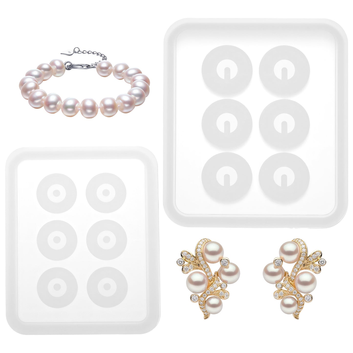 Xindojuz 2 PCS Silicone Jewelry Bead Molds with Hole, 6 Cavity Round Bead Mold for Epoxy Bracelet Molds Polymer Clay Soap Jewelry Making Tools Cabochon Gemstone DIY Projects Craft Decoration Supplies