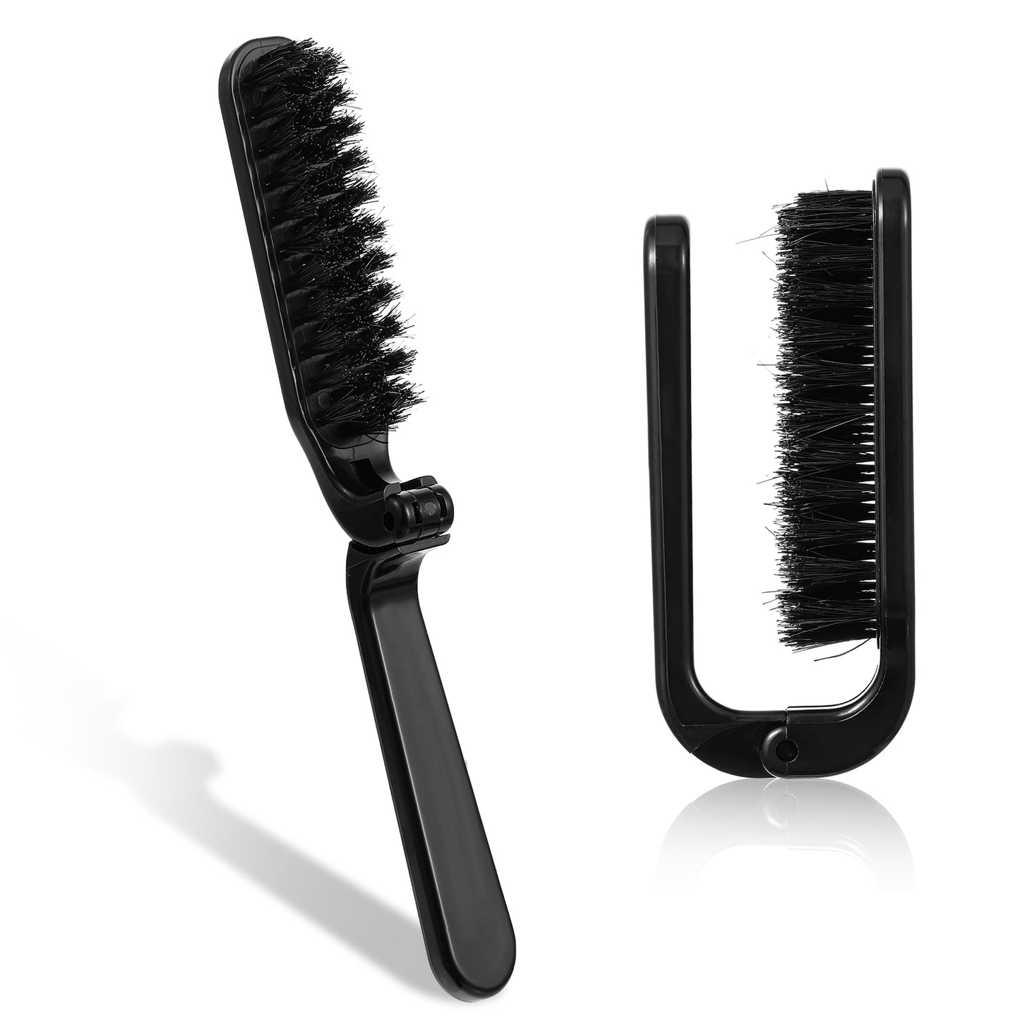 Ouligay Foldable Hair Brush, Boar Bristles Folding Brush, Travel Size Hair Brush, Small Mini Men's Brush for Hair, Black, Compact and Portable