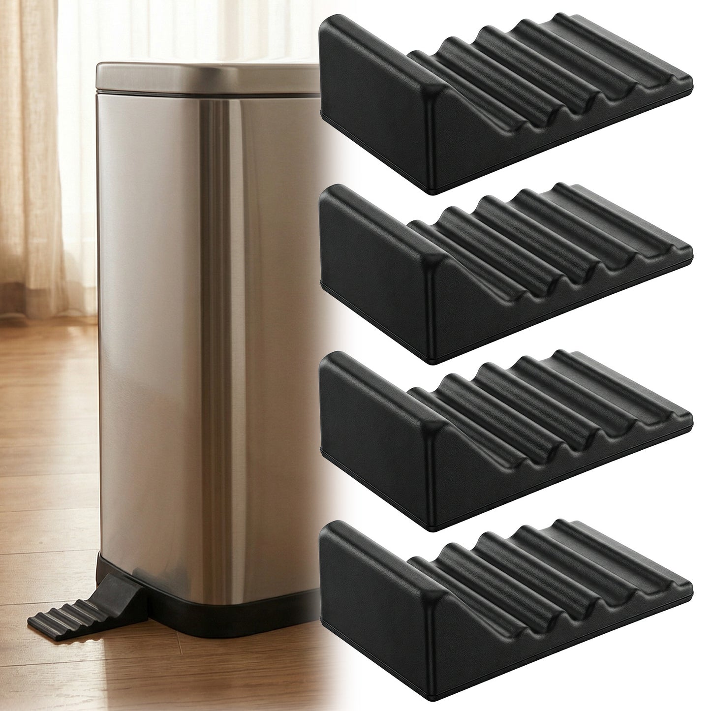 Xinjoduz 4 PCS Silicone Trash Can Bumpers, Wall Protector Behind Trash Can, No-Drill Garbage Cans Holder for Kitchen & Office, Universal TrashCan Hider Wall Protector (black)
