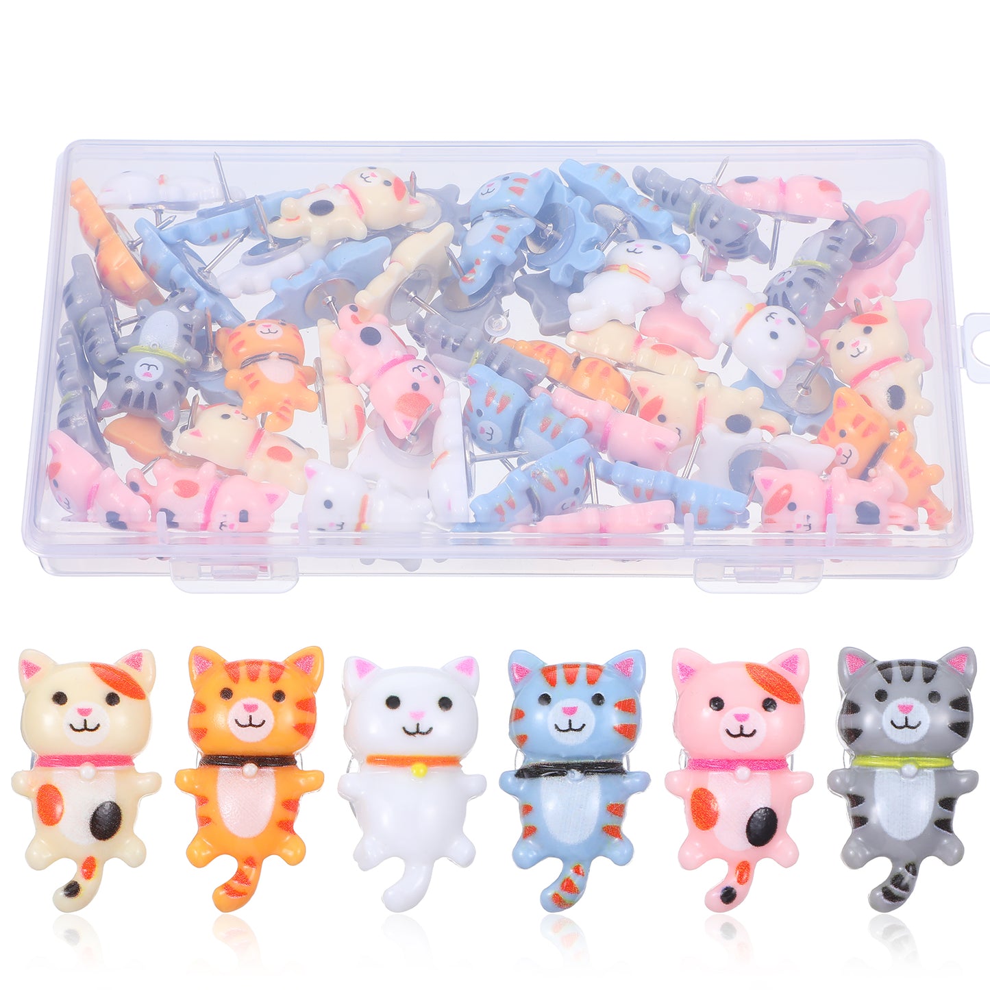50PCS Cute Push Pins Thumb Tacks cute push pin for Corkboard Thumbtacks Bulletin Board Wall Map Cat Desk Accessories Decorative Thumb Tack Cat Office Supplies