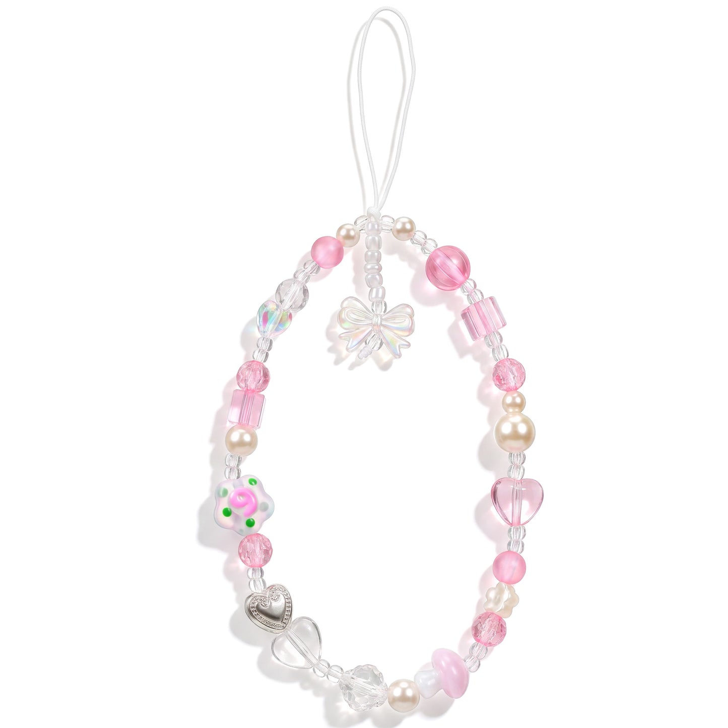 Ouligay Pink Phone Charm Strap Beaded Phone Strap Wrist Cute Camera Wrist Strap Bow Cellphone Chain String for Bag Case Bags Pendants Decor Chains Small Gifts for Woman Girls