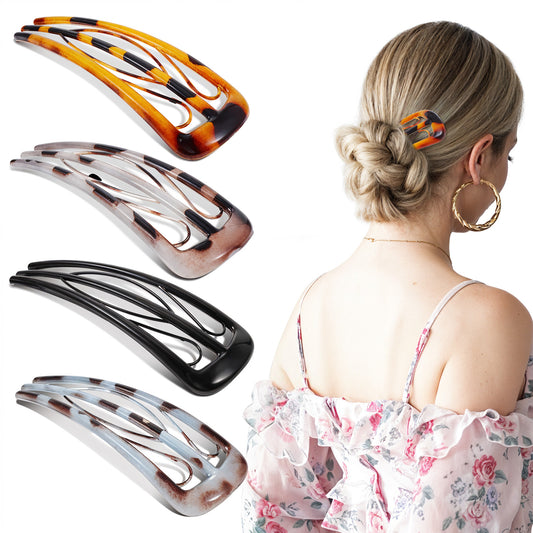 Tyqour 4PCS French Hair Pins for Women Fine Hair, Internal Teeth French Hair Clips, French Twist Hair Clip, Prestige Hair Pin for Buns, U-Shaped Hair Forks for Styling Resin Hair Accessories