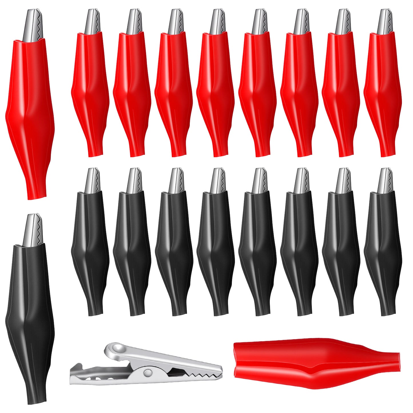 20PCS Alligator Clips Electrical, Black Red Soft Insulated Boots Covered Test Leads Alligator Clamps, Flexible Copper Crocodile Clip(Medium)