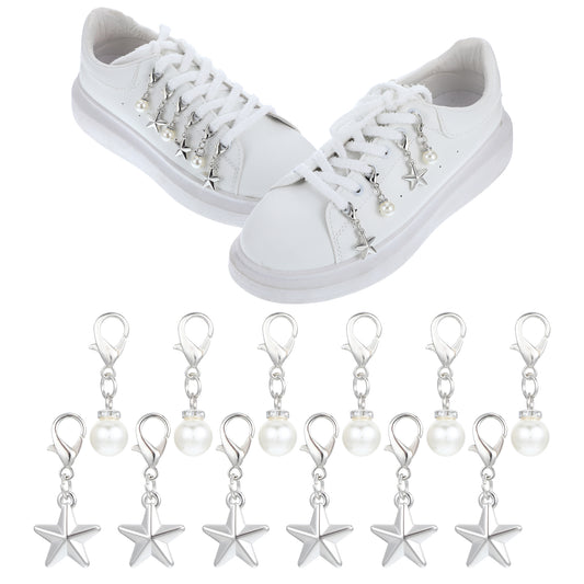 12PCS Shoe Lace Charms for Sneakers 2 Style Tennis Shoe Jewelry for Women Sock Charms Kit Tennis Shoes Boots Shoelace Charm Accessories Shoelace Charm for Sambas Socks Hats Clothers (Star Pearl White)
