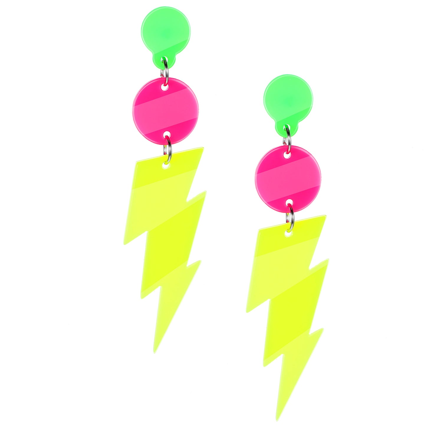 Ouligay 1 Pair 80s 90s Neon Earrings for Women, Lightning Acrylic Drop Earrings Lightning Drop Earring Retro 80s Accessories for Women Neon Party Decorations Halloween Jewelry Accessories Gifts