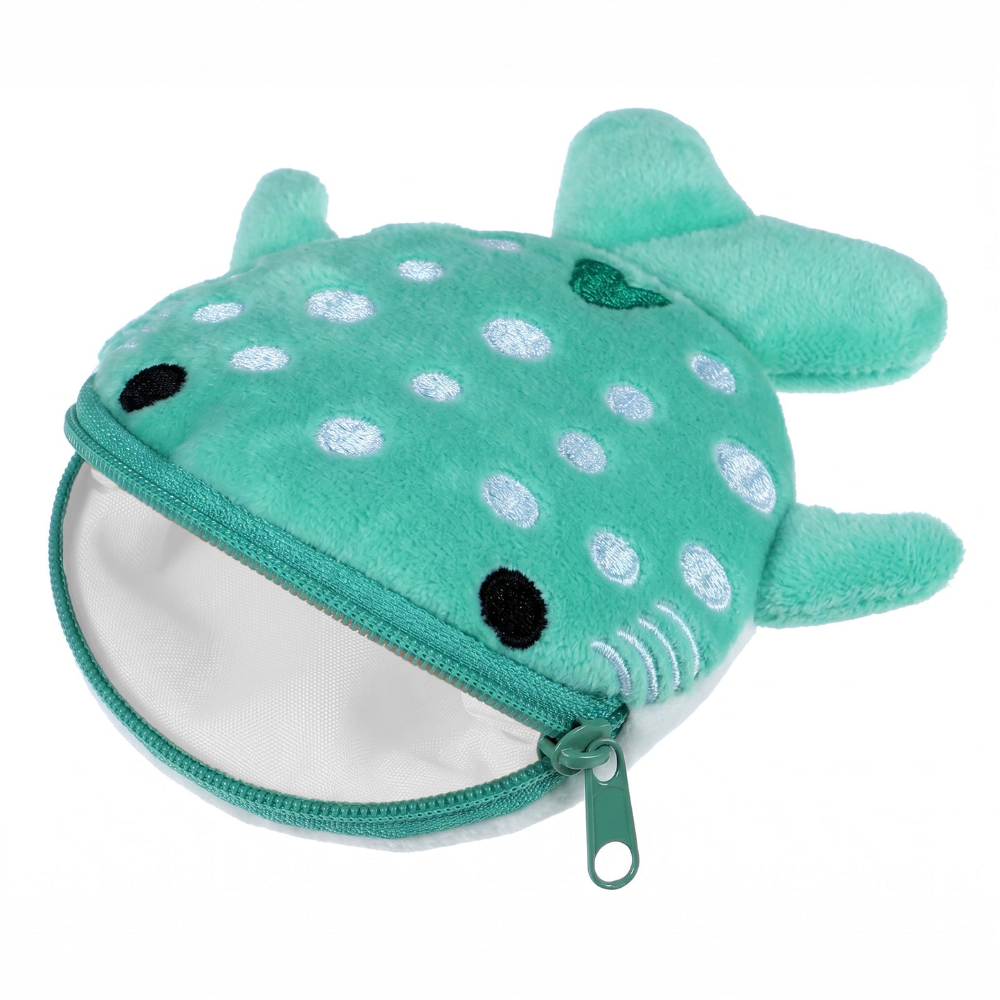 Mabor Shark Coin Purse - Cute Kawaii Plush Animal Pouch, 4.3" Wide Zipper Opening Change Wallet for Women, Small Funny Sea Cartoon Bag Charm & Earphone Holder, Green