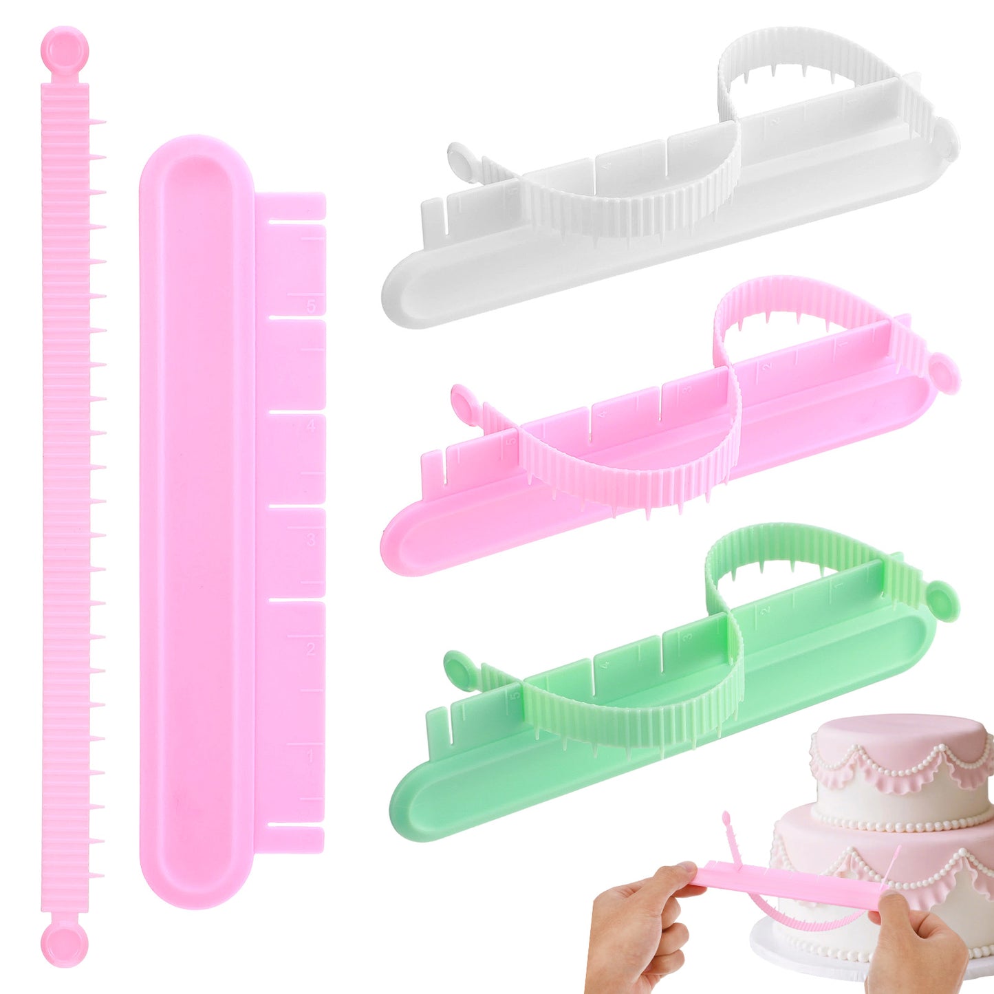 3 Pcs Cake Arch Guide Tool Flip Cake Arc Ruler Decorative Marking Divider Fondant Cakes Arc Ruler, Adjustable Premium Plastic Baking Measuring Pastry Practical Accessories for Home Pastry Shops