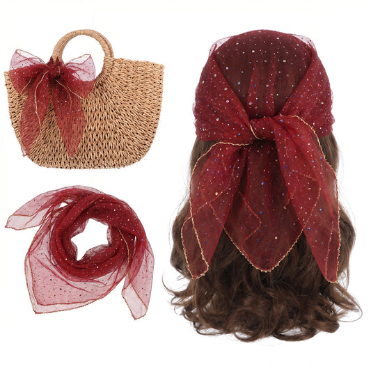 Ymapinc Sheer Red Rhinestone Head Scarf for Women Hair