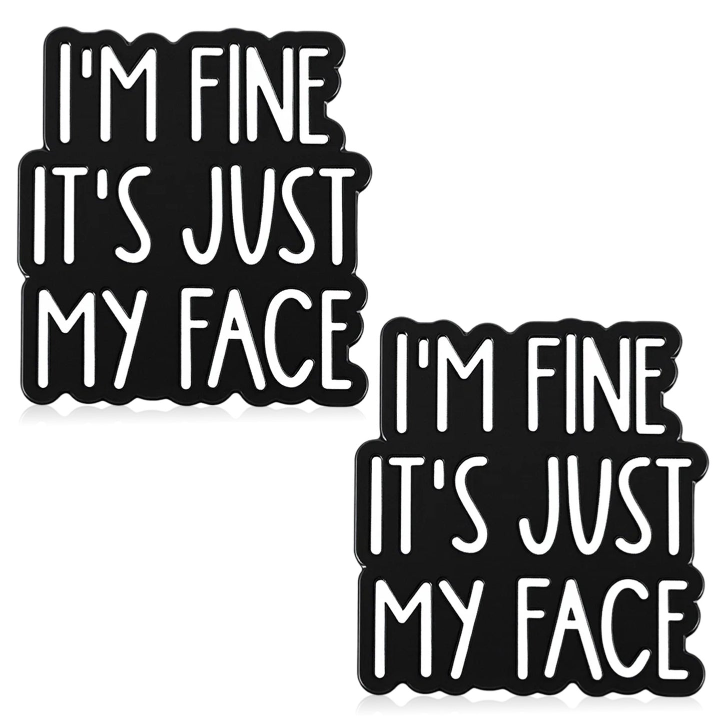 2pcs I'm Fine It's Just My Face Funny Pin Badges for Lanyards/Bags/Vest/Purse, Ymapinc Enamel Pin Badges for Adults, Hilarious Sassy Bag Pins & Lanyard Pins, Funny Badge for Daily Wear