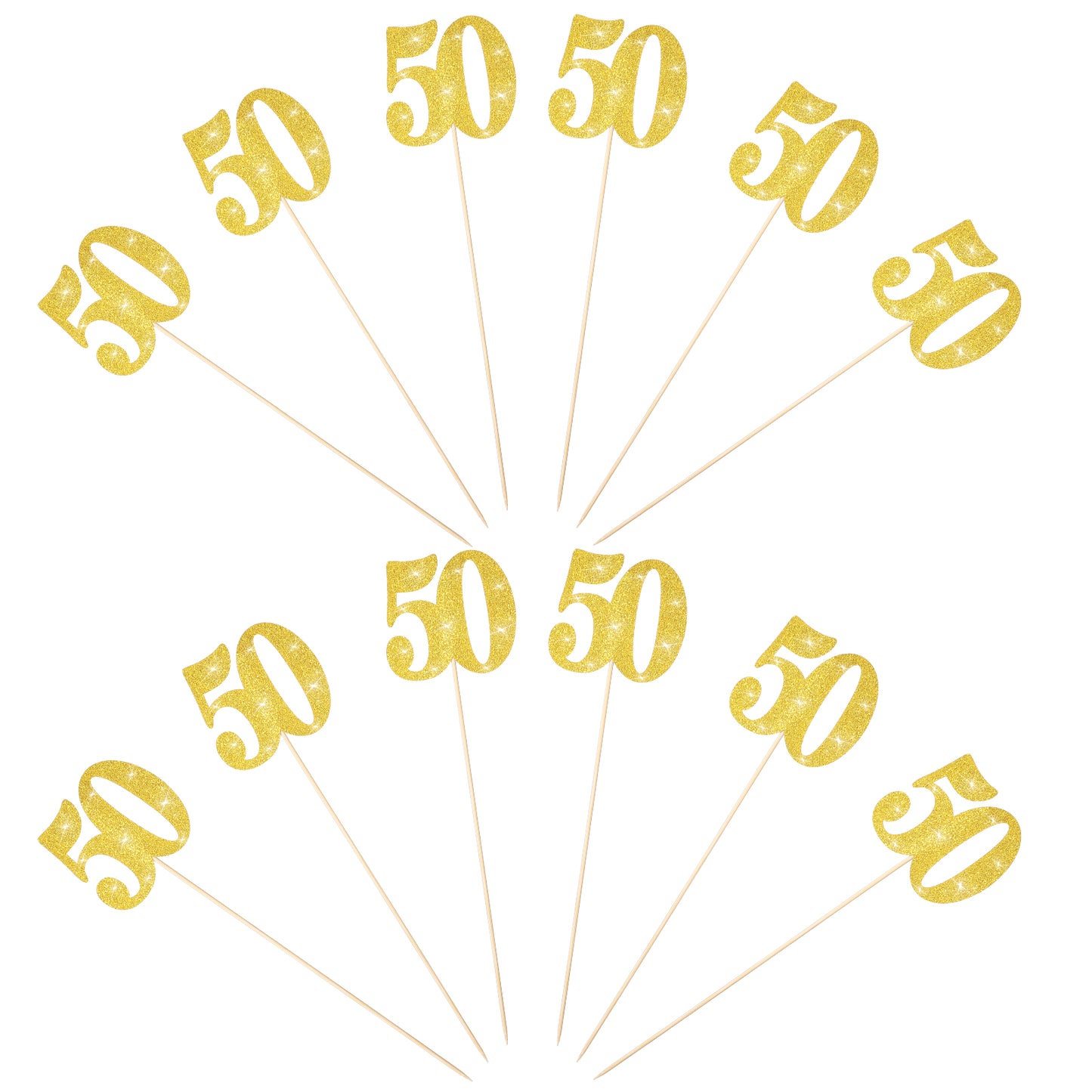 12 Pcs 50th Birthday Centerpiece Sticks Anniversary Centerpiece Sticks Glitter Number 50 Cake Toppers Fifty Table Flower Topper Decorations for Anniversary Party Supplies Gold