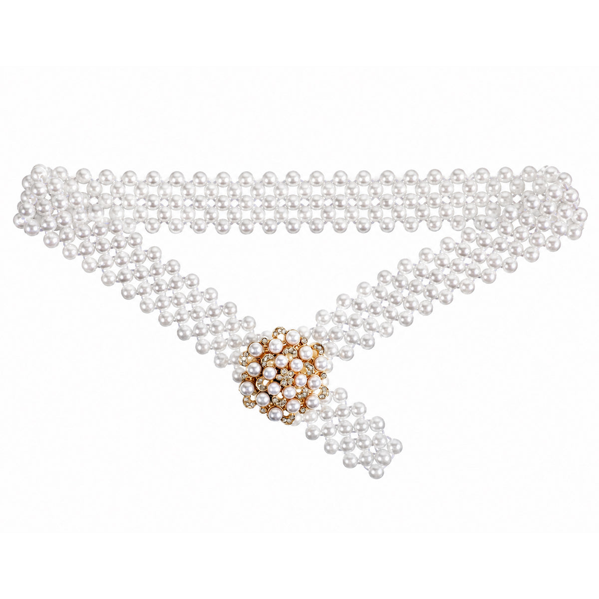 Chsoejuf White Wide Elegant Pearl Belts for Women Pearl Waist Chains Belt