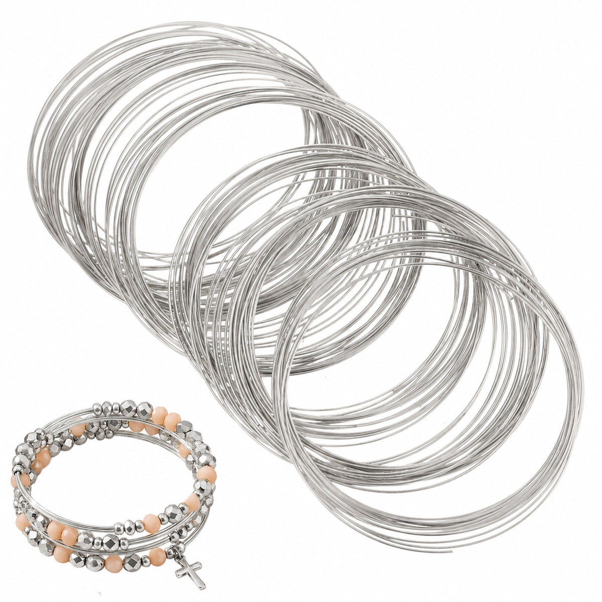 Sorcristy 200 Loops Memory Wire for Jewelry Making Bracelets, 0.6mm(Silver)